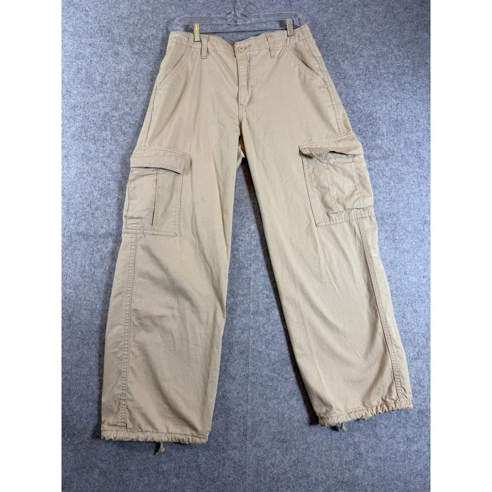 Levis Loose Cargo Pants Mens W28 L30 Tan Khaki Good Drawstring Hem A4707-0016